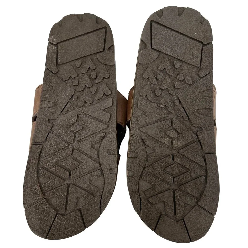 Mens Brown Leather Slide Sandals Size 12 With Rubber Soles